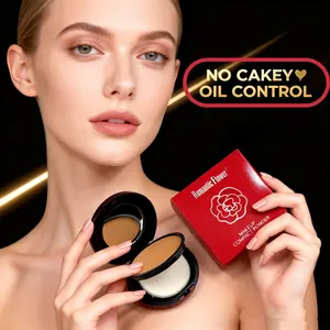Romantic Flower 6 Color Makeup Powder Foundation for Dark Skin Tone, Includes Puff Applicator, Flawless Conceal and Contour, Long-Lasting Natural Finish, Flawless Coverage Foundation