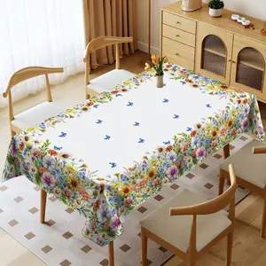 Rectangle Tablecloth with Spring Summer Sunflower Butterfly Pattern, Washable Table Cover, Ideal for Indoor Outdoor Decor, Kitchen Living Room Party Wedding Camping Picnic Garden