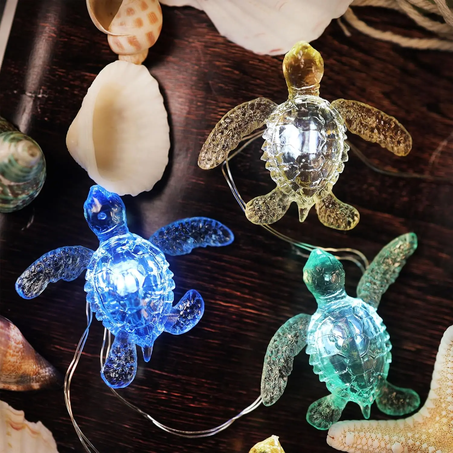 Beach Theme Sea Turtle Fairy Lights Marine Life-10ft 30LED   Operated String Lights Indoor Outdoor-Cute  Decor for Bedroom Garden Wreath Fence Bathroom Office Decor