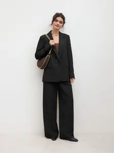 Mid Rise Pleated Wide Leg Trousers