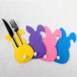 4pcs Easter Party Bunny Felt Utensil Set, Cute Polyester Plush Rabbits, Home Desktop Decoration, Wedding Graduation Decor, Gift for Kids, Cutlery