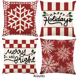 4-Piece Winter Snowflake Pillow Covers Set, Christmas Cushion Cases, Festive Holiday Home Decor, Seasonal Farmhouse Sofa Accessories