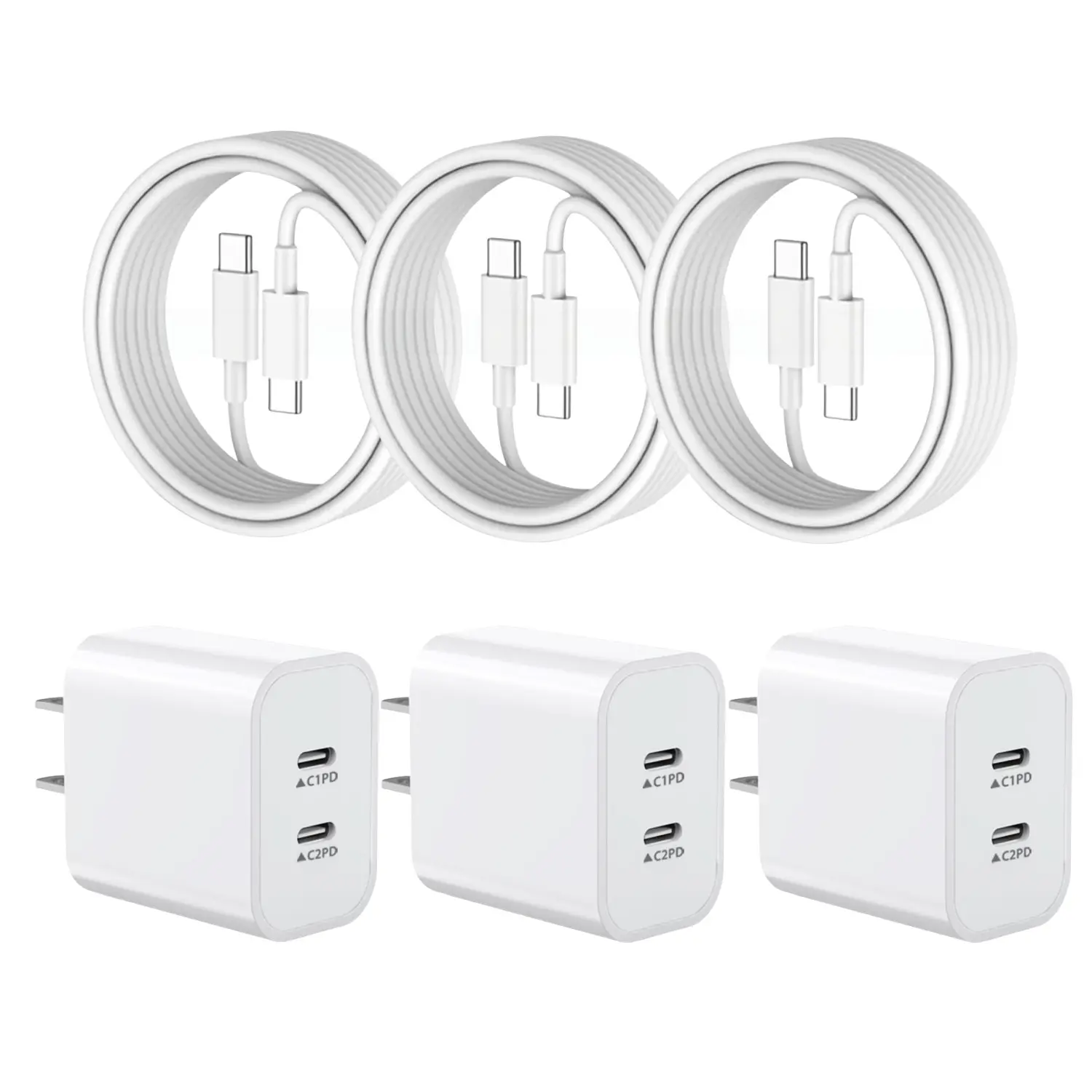 For iPhone 18 17 16 15 Fast Charger,3Packs Dual USB C Port Fast Wall Charger with 3.3/6/10 ft USB C to USB C Cable, iPhone Charger Fast Charging Block with Long iPhone Chargers Cord for iPhone 18 17 16 15 Pro Max/XS-White