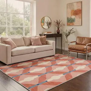 【Deals For You Days】GENIMO Washable Area Rugs with Non Slip Backing Low Pile Geometric Stripe Print for Living Room Bedroom Dining Room Modern Minimalist Decor, Dusty Coral