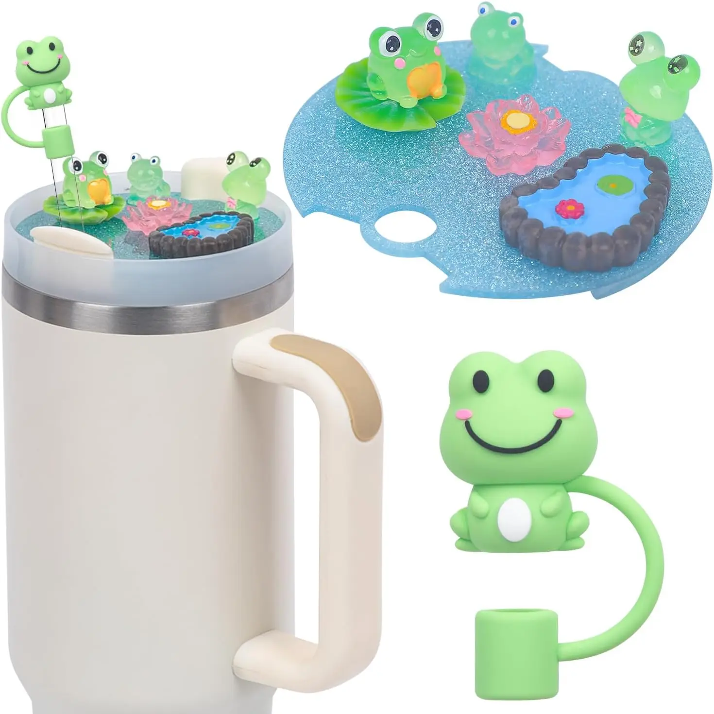 Cup Lid Decor Accessories Set, 1 Set Cute Lid Anti-scratch Protective Case with Straw Cover Cap for 30/40oz Tumbler, Gifts for Friends