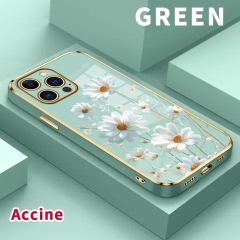 Protective Soft TPU Shockproof Smartphone Case for iPhone 11,12,13,14 Plus,15 Pro Max,16,17 - Daisy Delight Dream Luxury Plating, Glossy Anti-Oil Anti-Slip Surface Mobile Accessory with Enhanced Protection