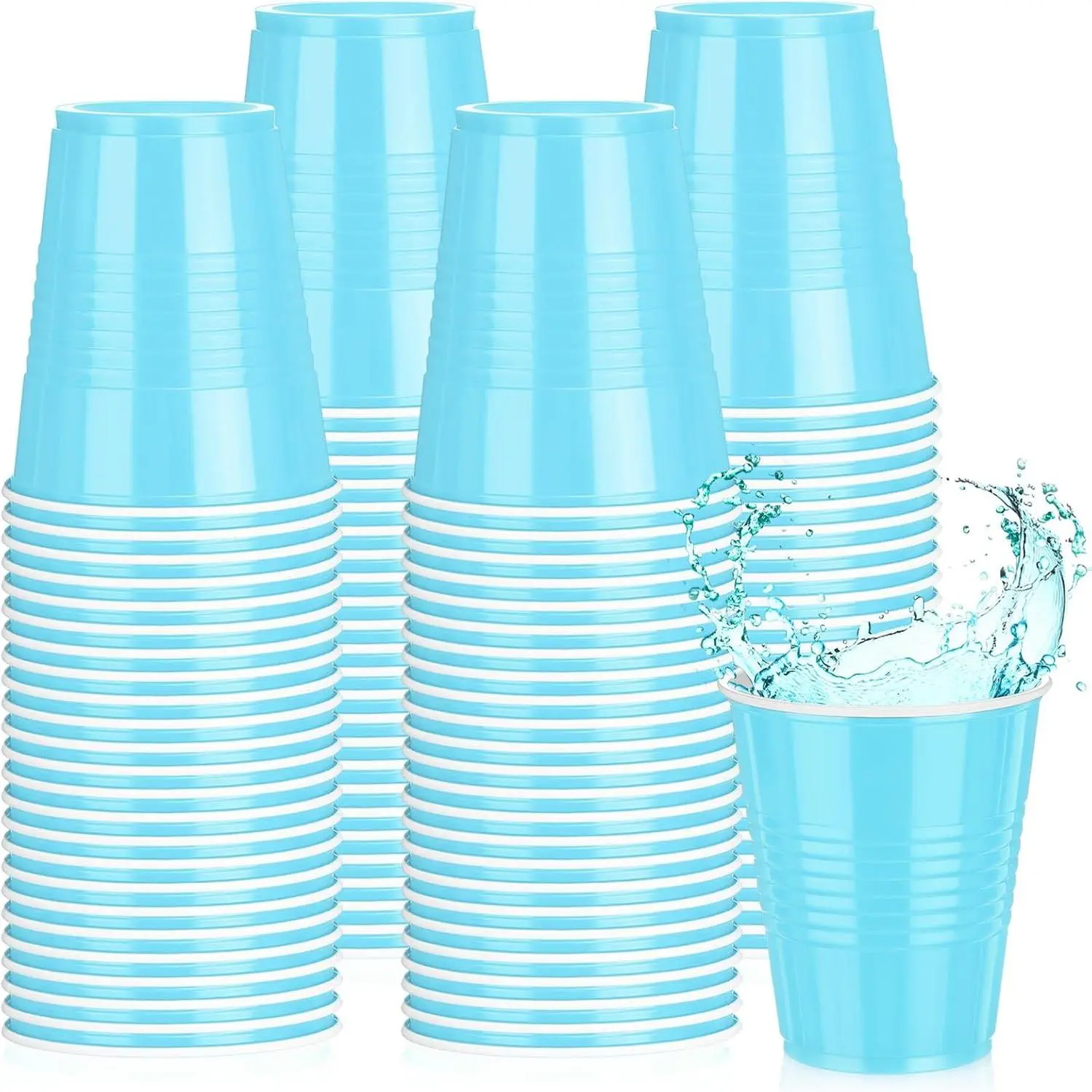 50 Pack 12 oz Plastic Cups Disposable Cup Bulk for Graduation Wedding Birthday  Shower Valentine and Festive Celebration Party Supplies(Light Blue)