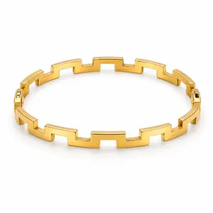 Women's Vintage Geometric Gold-Plated Chunky Link Bracelet Bangle, Minimalist Stackable Costume Jewelry, Trendy Gift Accessory