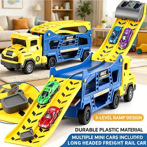 Dual Launch Track Truck Toy Set with Alloy Race Cars, Foldable Storage Transporter, Interactive Racing Playset for Boys & Girls 3+ outdoorfun