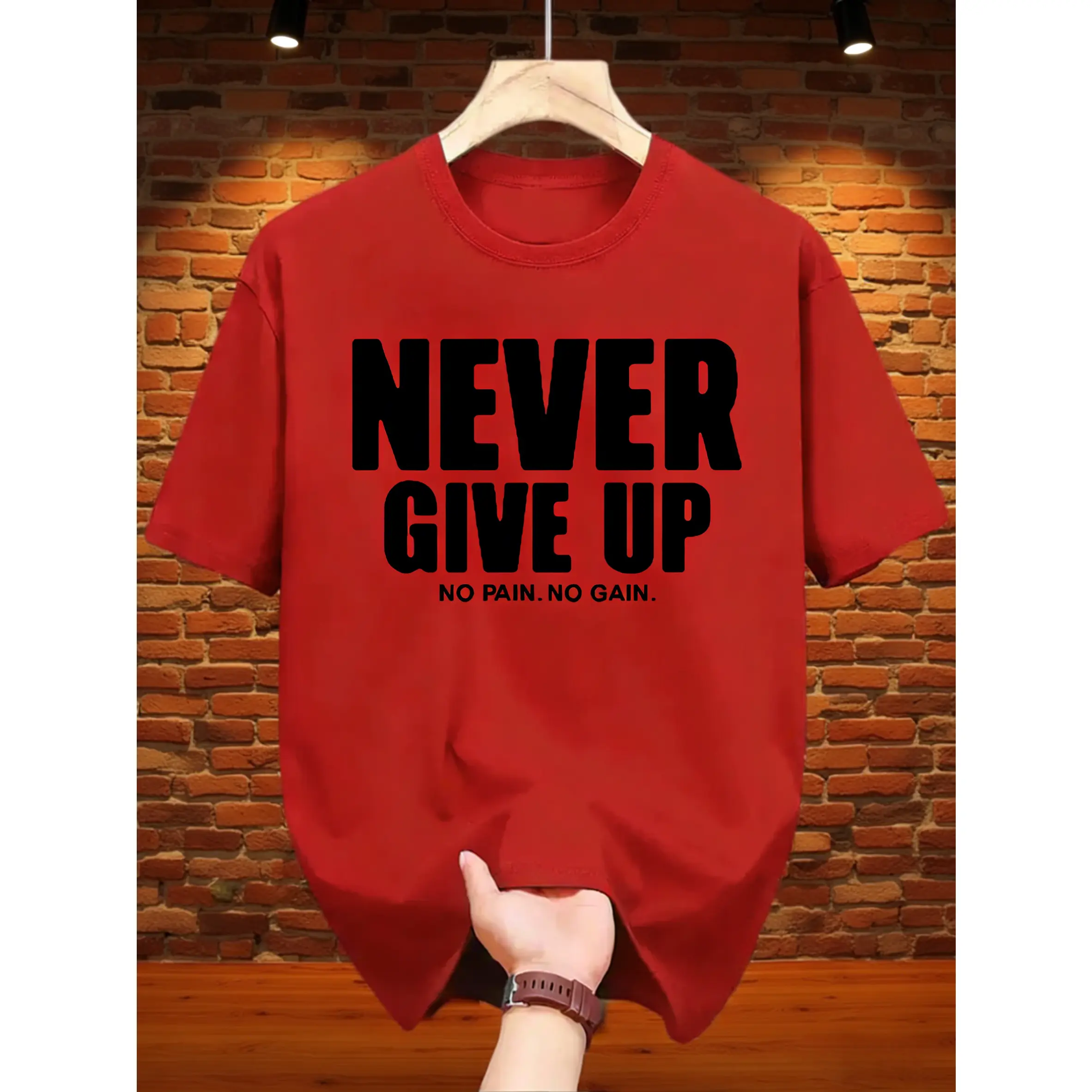 100% cotton 2026 new model NEVER GIVE UP letter street fashion style summer round neck personalized high-quality printed basic T-shirt men's sports outdoor short sleeve