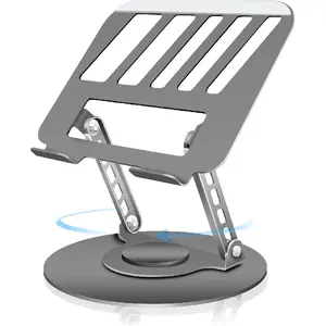 Compatible with 360°   Rotatable and adjustable laptop stand, fully foldable dual-rotating-axis laptop stand, portable standing desk, suitable for MacBook and all 10-15inch laptops - gray