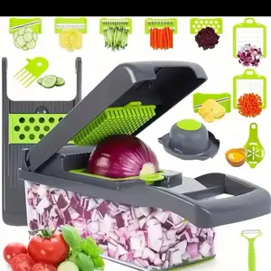 13-in-1 Vegetable Chopper, Multifunctional Food Choppers Onion Chopper Vegetable Slicer Cutter Dicer with 8 Blades ,Colander Basket ,Container for Salad Potato Carrot Garlic Kitchen Utensils