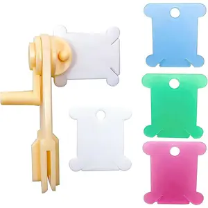 230 count Colourful Plastic Floss Bobbins with Floss Winder for -Stitch Bobbins Card Thread Holder, Craft DIY Sewing Storage