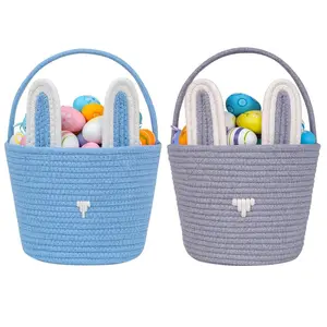 Baby's First Easter Basket Set - 2-Piece Empty Easter Egg Hunt Basket for Boys & Girls, Cute Bunny Buckets with Ears for Kids, Toddlers, Children