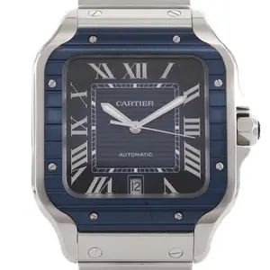 Pre-owned Cartier Stainless Small Leather Goods Santos de Steel Automatic