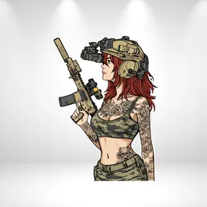 Anime Tactical Girl Sticker – Military Aesthetic Tattoo Girl Vinyl Decal