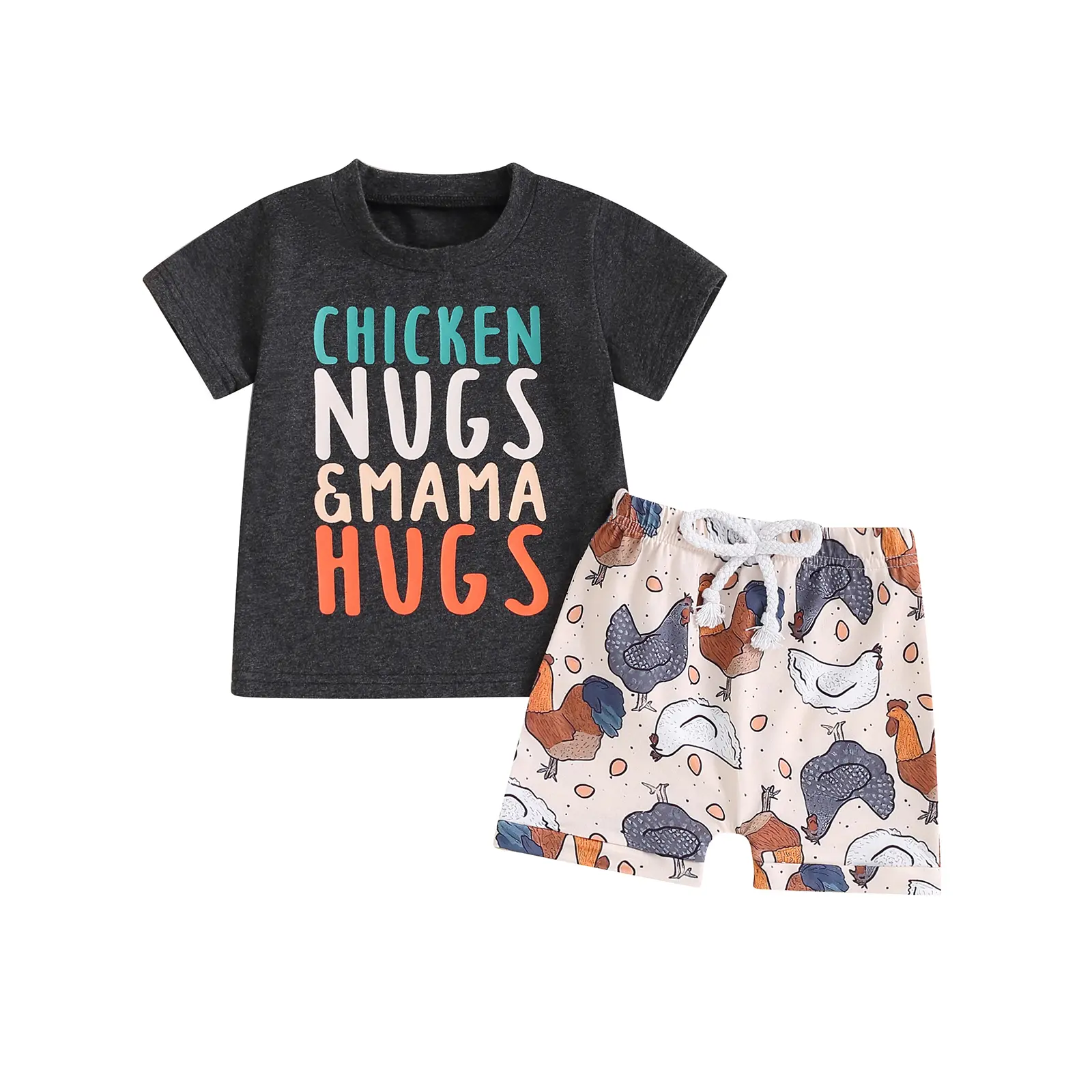 Toddler Baby Boy Farm Outfit 3 6 12 18 24Months 2T 3T Chicken Short Sleeve Top Shirt+Short Set Summer Clothes