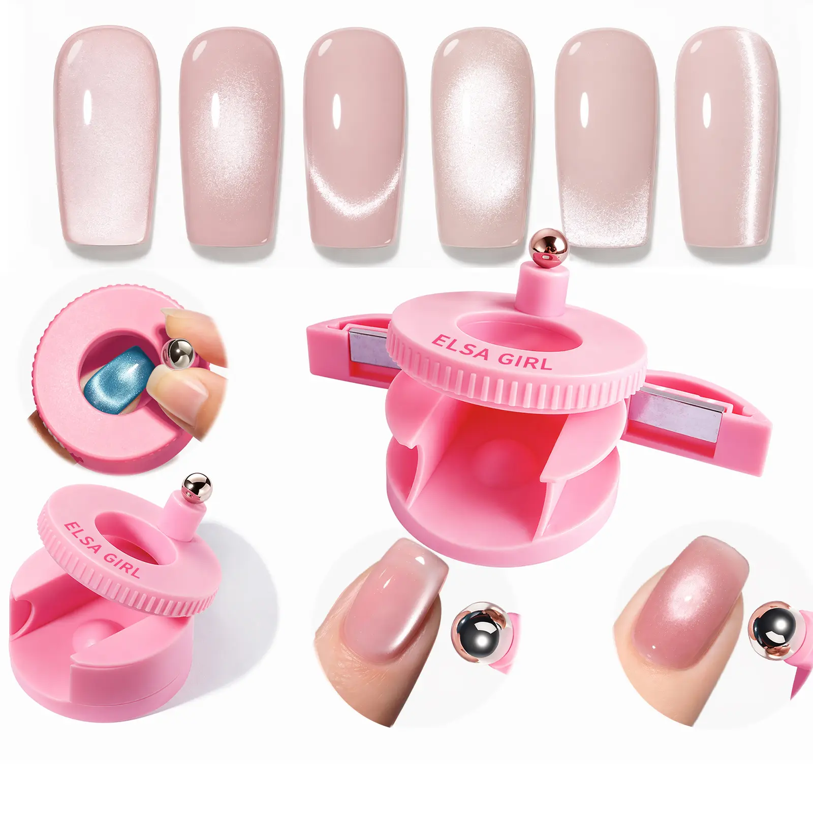 5D Automatic Nail Magnet for Cateye Gel Polish, Upgraded 3-in-1 Strong 360° Rotating Glass Bead Magnetic Side-Light Nail Magnet for Beginner-Friendly DIY Nail Designs (Magnet Only)