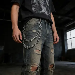 Hip Hop Punk Thorn Cuban Pants Chain Gothic Double-Layer Wallet Belt Jeans Chain Accessories for Men and Women