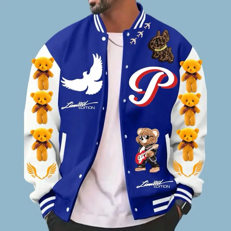 Prevail Always Iconic Varsity Jacket Limited Edition Blue with Teddy Bear Design and Exclusive Accents