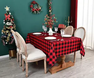 Waterproof Christmas Plaid Tablecloth Fabric - Red Oblong 52x70 Inch Classic Buffalo Tartan Festive Table Cloth for Indoor Use - New Year Tabletop Cover for Dinner, BBQs, and Parties