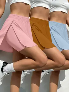 2026 Spring/Summer Hot New Arrival Fake Two-Piece Slit Athletic Skort Yoga Skort Women's Daily Casual Fashion Light Sport Solid Colors Versatile Multi-color Options Commuting Streetwear Slimming Short Women's Bottoms Anti-exposure Skort 3-Piece Set
