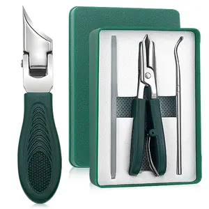 Splashproof 25° Beveled Edge Nail Clippers 3-Piece Set, Long Handle Wide Jaw Opening Anti-Splash Slanted Nail Clipper, for Thick and Ingrown Nails, Includes Nail File for Complete Nail Care