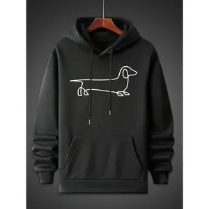 Men's Playful Dachshund Graphic Print Graphic Hoodie, Durable Print, Everyday Comfort, Machine Washable, minimalist graphic design studio product display