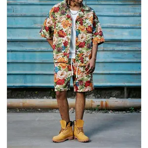Men's Floral Jacquard Shorts Set | Y2K Streetwear Vintage Casual Outfits