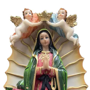 “Virgen de Guadalupe Statue 12-Inch – Colorful Roses & Angels | Devotional Home Decor”