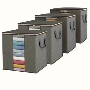 4-Pack Vertical Storage Bags, Foldable Clothes Blanket Organizer, Reinforced Handle, Bedroom Closet Bed Bottom Storage, Travel Luggage Bag