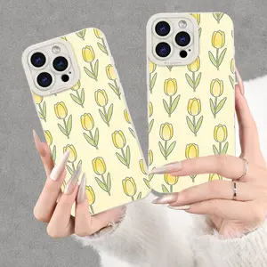Kasevia yellow tulip phone case spring aesthetic soft girl vibe for iPhone 13 14 15 16 slim fit shockproof scratch resistant viral trending must have for selfies vacation outfits gift