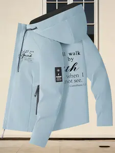 Women's Hooded Jacket (2 Colors) With Pocket "I will walk by Faith even when I cannot see (1 Corinthians 5:7)" Bible Verse, Quote Print Religious Style Faith Community Exclusive Easy Pull Zipper Loose Fit Soft Fabric Casual Versatile