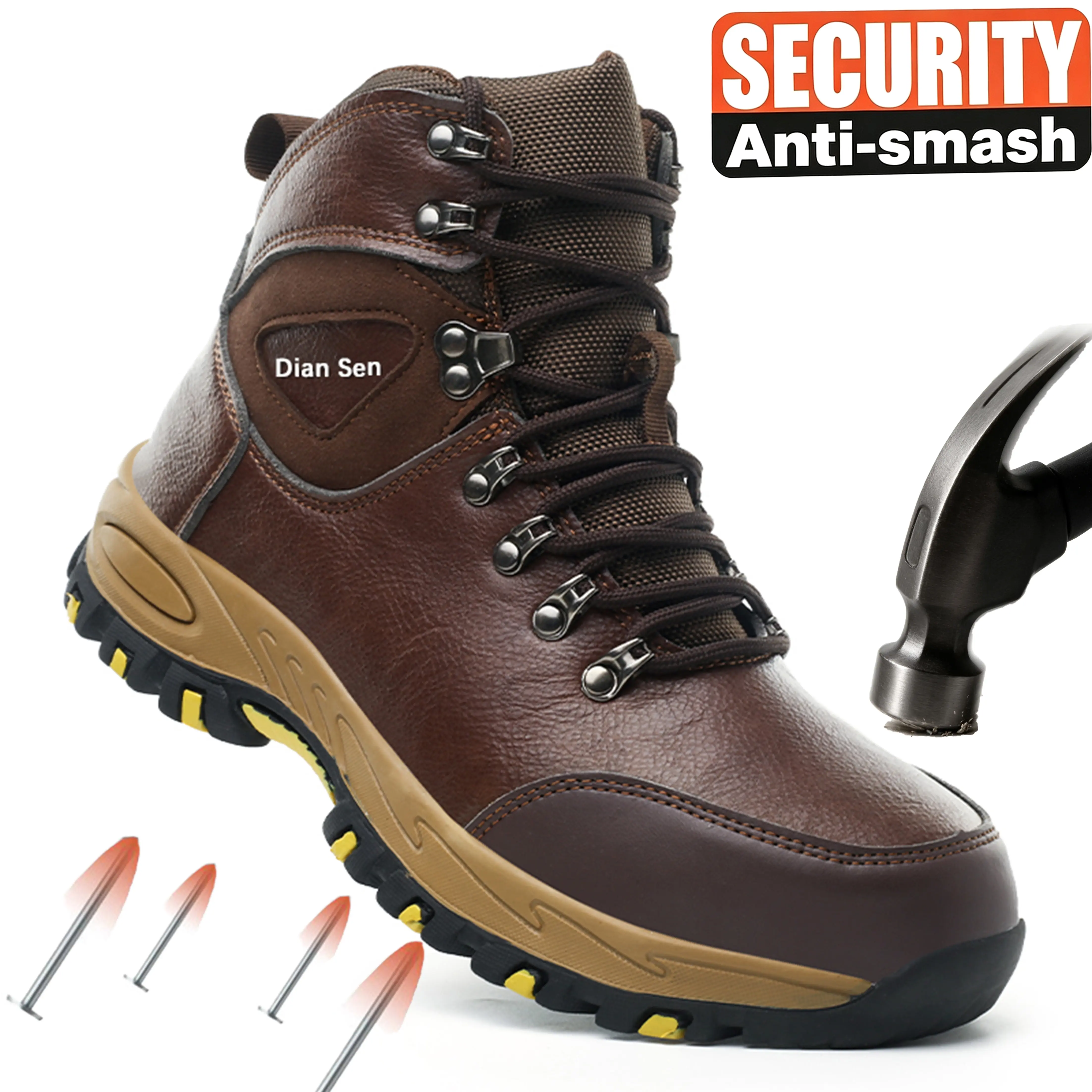 Four Seasons Men's Steel Toe Safety Boots Anti-Smash Anti-Puncture Lightweight Comfort Water Repellent Wear Resistant Protective Work Shoes for Auto Repair & Construction