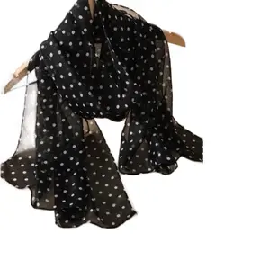 1pc Women's Elegant Minimalist Classic Polka Dot Printed Chiffon Scarf, Lightweight & Breathable Shawl Wrap