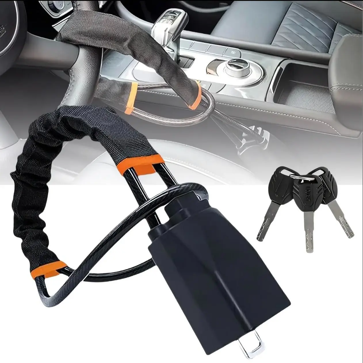 Heavy Duty Visible Anti-Theft Mechanical Steering Wheel Chain Lock, Compact Lightweight Multi-Use Car Accessory, Easy Installation, Bag Theft Deterrent, Fits Most SUVs & Golf Carts, Black Bumper & Body Kit Compatible, Car Accessories