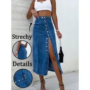 Women's denim skirt, with a fitted and stylish half sleeved design, is perfect for casual wear and fashion, making it an ideal gift for herRAIMENTRY