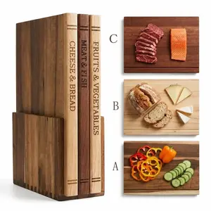 [NEW 2026] Kitchen The fragrance of books Wood Cutting Board Set, Includes 3 Boards and Base, Book Shape Design, Ideal for Cutting Vegetables, Cheese, Bread and Meat