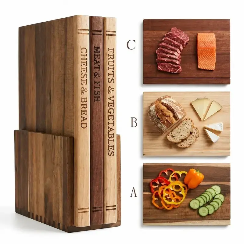 [NEW 2026] Kitchen The fragrance of books Wood Cutting Board Set, Includes 3 Boards and Base, Book Shape Design, Ideal for Cutting Vegetables, Cheese, Bread and Meat