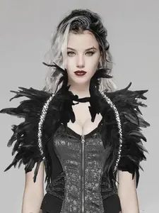 Dark Feather Shawl Witch Costume Accessory for Party Vampire Role Halloween Cosplay Prop, Retro Style All Seasons Wear