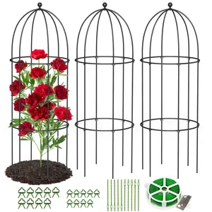 Lilypelle 3 Pack Metal Plant Cage Support, 31.5" H / 47.2" H Garden Obelisk Trellis, Peony & Tomato Cage for Climbing Plants, Rose, Lily, Jasmine, Outdoor & Indoor Garden Decor