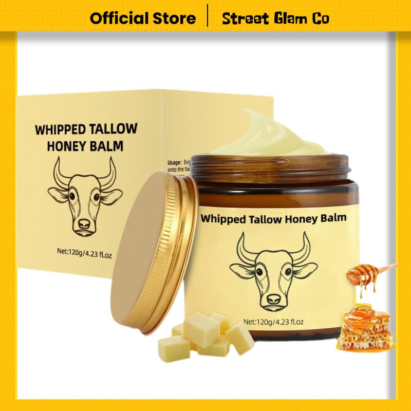 【Buy 120G/4.23oz Get 240G Free】Whipped Tallow Honey Balm Organic Grass 4.23oz/120G Fed Beef Tallow for Skin Natural Hydrating Moisturizer with Honey Balm Deep Nourishment for Face & Body Cream120G/240G/360G