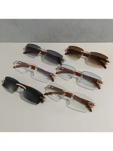 6PCS Fashion Sunglasses European and American Men's and Women's Frameless Imitation Wood Grain Leg Sunglasses Trendy Beach Eyewear