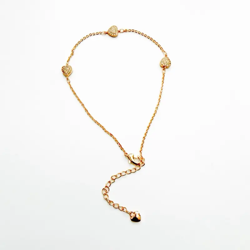18k Rose Gold-Plated Pavé Heart Charm Anklet, Women's Dainty Jewelry Accessory