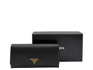 Pre-owned PRADA LEATHER Small Leather Goods SAFFIANO LONG WALLET BLACK