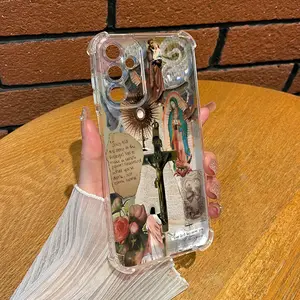 Fashion Religious Collage Virgin Mary Pattern Aesthetic TPU Casing For SAMSUNG GALAXY A14A15A16A25A26A34A35A36A53A54A55A56 4G5G Four Corners Transparent Soft Silicone TPU Gift Shockproof Full Protection Anti-Drop Phone Cases Shell Cover L1586 Cellphone