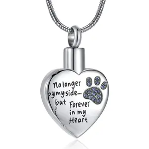 RIMZVIUX Blue Heart Urn Necklace for Ashes Dog Cat Urns Pet Cremation Jewelry for Ashes Cat Memorial Gift (Blue-Paw)
