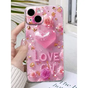 1pc Perforated High Transparency Letter Heart Flower Colorful Shockproof Phone Case Suitable For IPhone17/IPhone17 Air/IPhone17 Pro/IPhone17 Pro Max/16 Pro Max/15 Pro Max/14 Pro Max/13 Pro Max/12 Pro Max