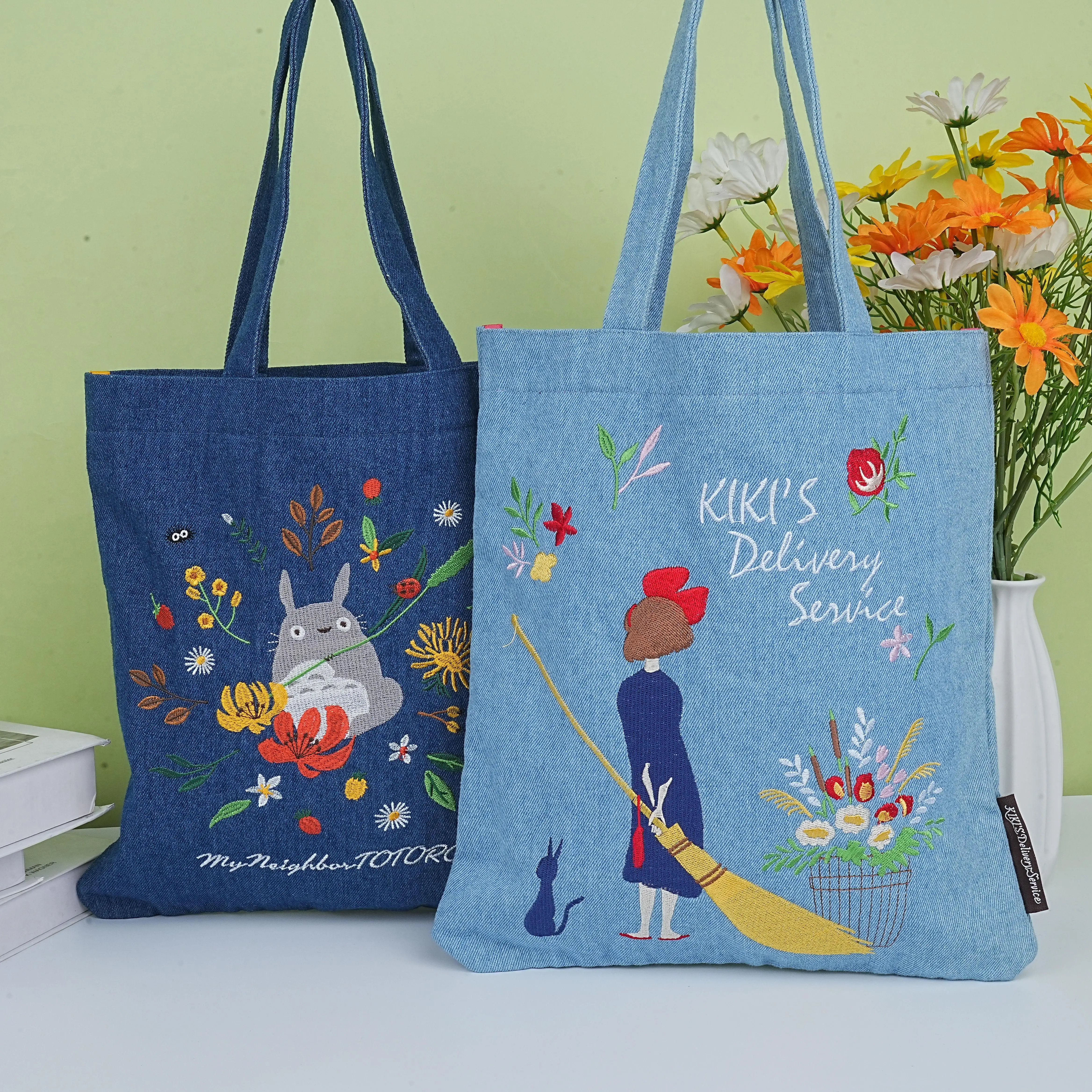 Kiki's Delivery Service Canvas Totes, Handmade Shopping Reusable Shoulder Bag,Gifts for Miyazaki Hayao Fans,Birthday, Valentine's Day