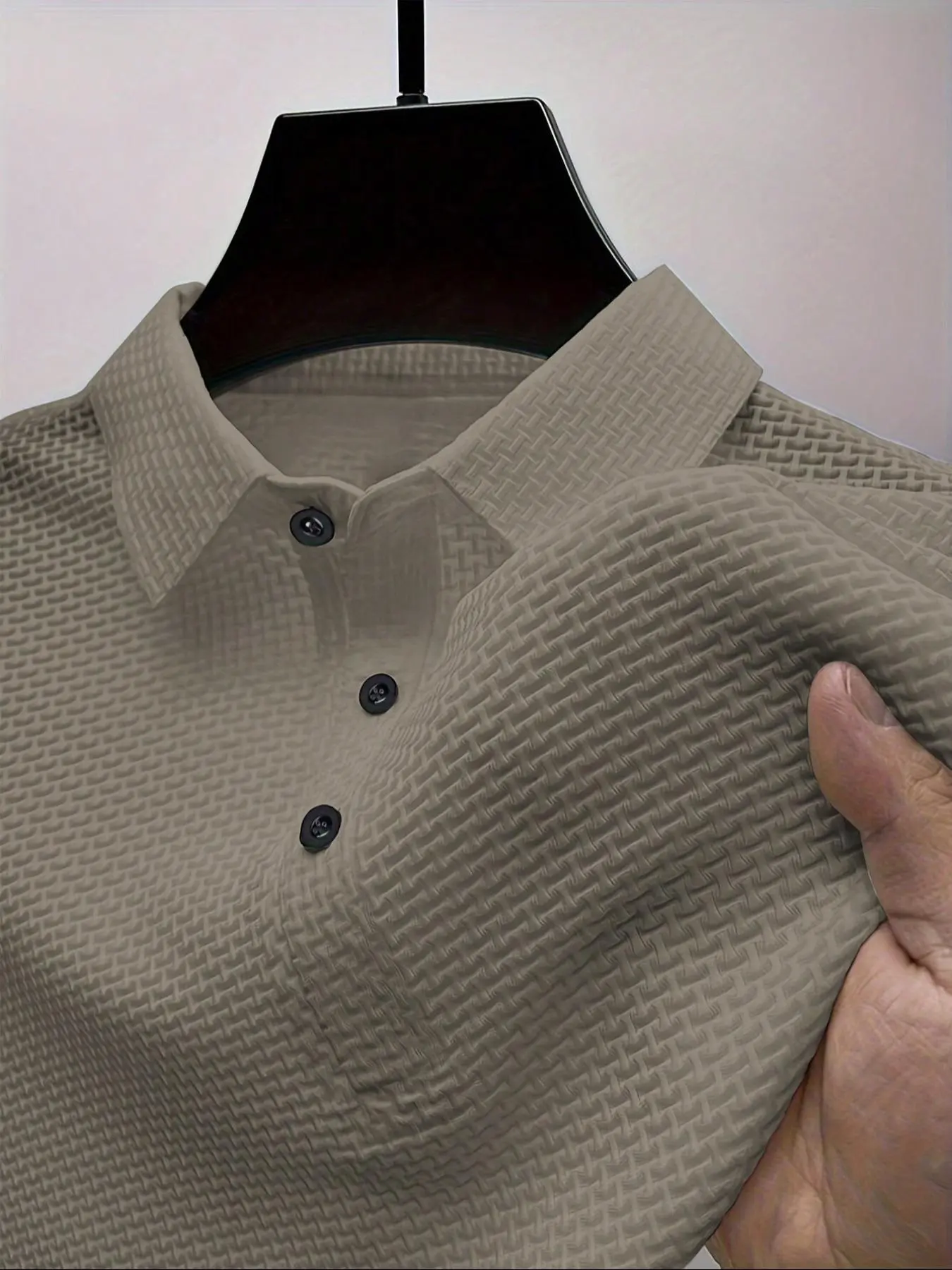 Men's Solid Color Plain Jacquard Buttoned Polo Shirt, Regular Fit Casual Short Sleeve Collared Top for Summer, Men's Clothes for Business Golf Tennis, Menswear